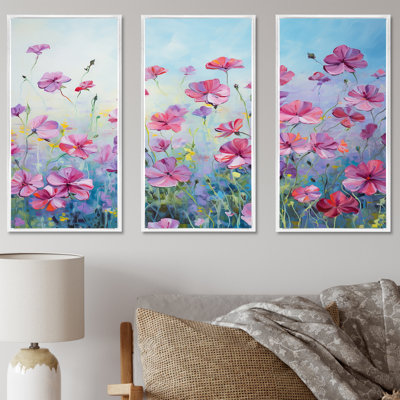 Elegant Geraniums Flowers Field I - Flower Field Wall Art Set