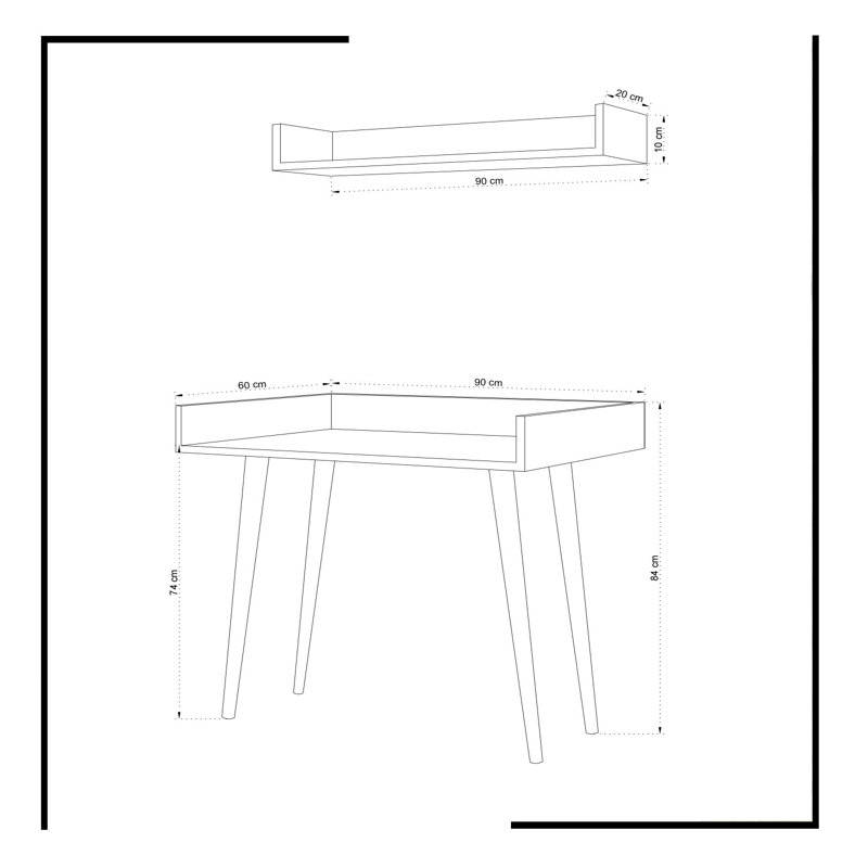 Bureau d'étude moderne blanc avec tablette murale, 35,4 x 33,1 x 23,6 pouces | 100% panneau de particules enduit de mélamine, 0,71 pouce d'épaisseur, pieds en bois | Conception scandinave, parfaite pour les bureaux à domicile et les espaces d'étude
