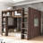 Wooden Loft Bed with Storage Cabinets & Shelves, Space-Saving Design with Guardrails and Ladder-883919580