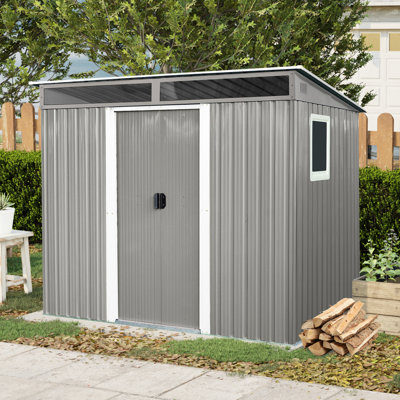 Boîte en métal pour l'extérieur avec conception et fondation imperméables - Remise grise et stable 8 x 6 pi pour porte verrouillable