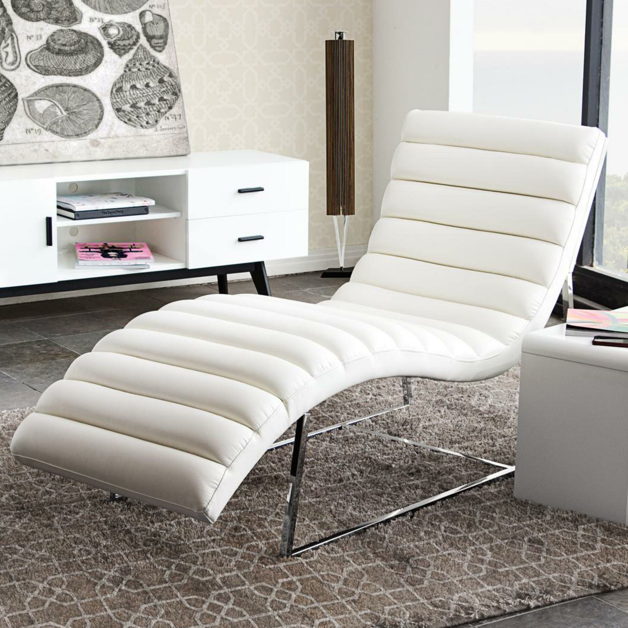 White faux deals leather chaise lounge