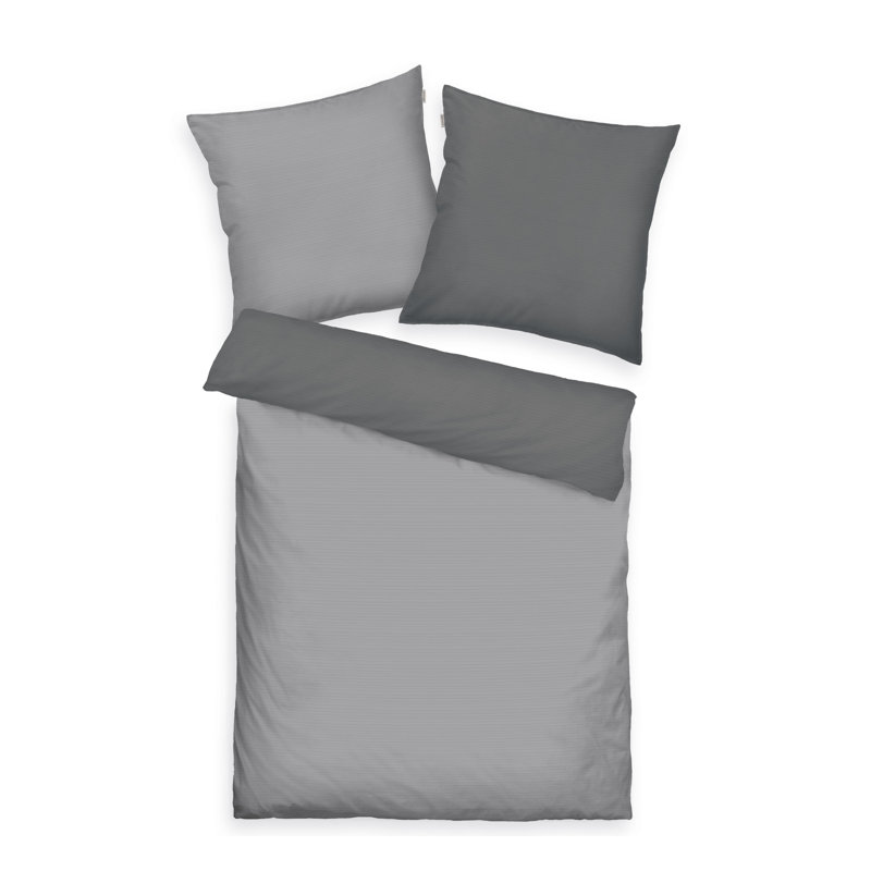 TWO-TONE SOLID COLORS Satin Duvet Cover Set Set, 140 x 200 cm  - 1 Pillowcase (70 x 90 cm), Moody Grey