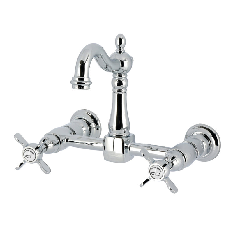 Kingston Brass Essex Two-Handle 2-Hole Deck Mount Bridge Kitchen Faucet, Polished Chrome