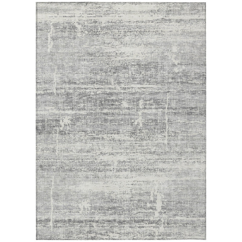 Tapis extérieur lavable abstrait gris argenté et gris anthracite 5 pi x 8 pi