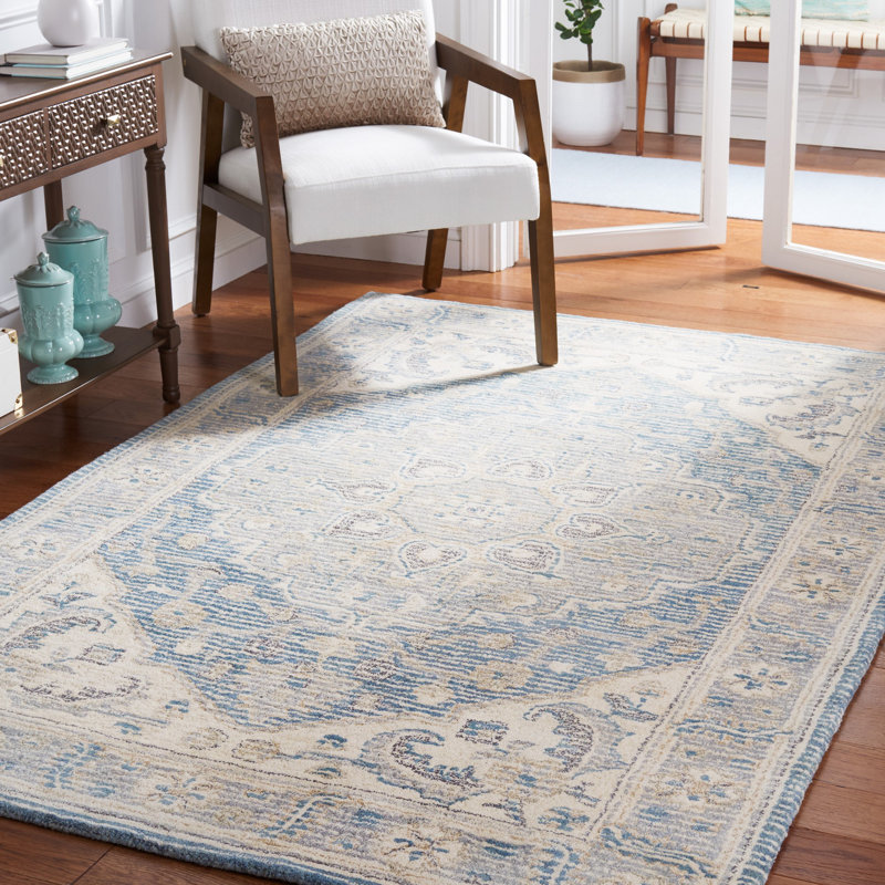 Tapis bleu / ivoire Metro 617, Rectangle de 5 pi x 8 pi