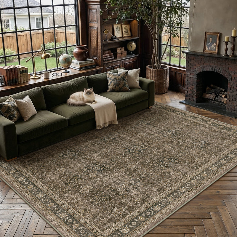 Tapis Kellems Vintage lavable à la machine pour le salon avec envers antidérapant, 0.35", Rectangle 9 pi x 12 pi