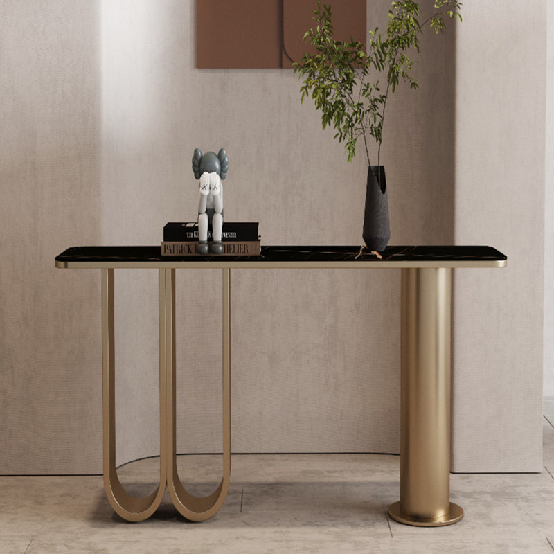 Console en métal de style italien., Noir, 33.4" H x 47.2" W x 13.7" D, Doré