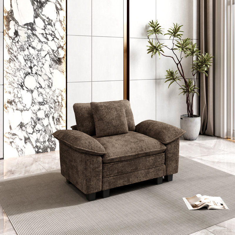 Upholstered Accent Chair, Brown Chenille