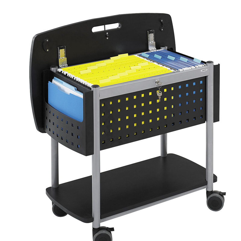 Black and Silver Mobile File Cart with Locking Worksurface