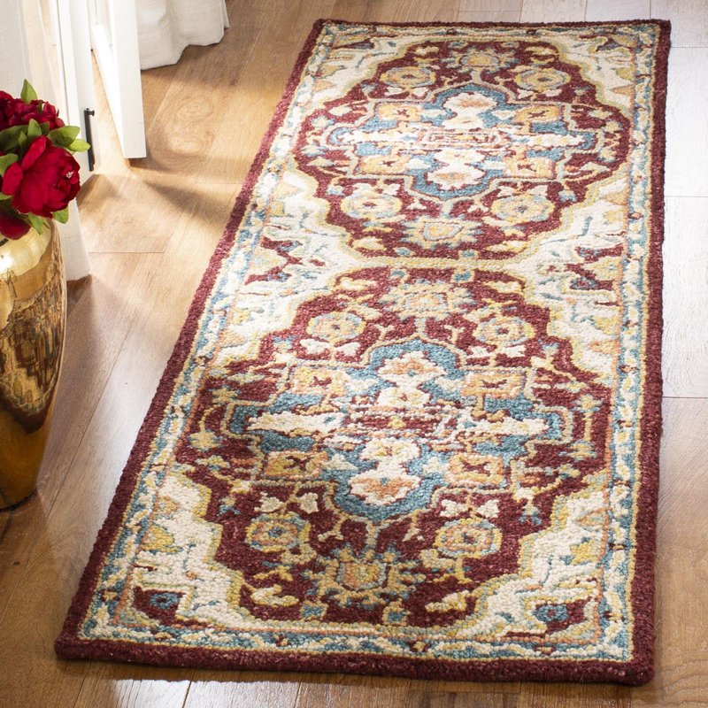 Vahakn Hand-Tufted Wool Red/Blue Area Rug, Runner 2'3" x 9'