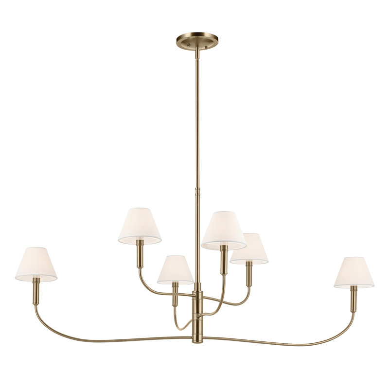  6-Light Classic Shaded Arm Chandelier, Bronze, 23.25" H x 6" W x 51.5" D