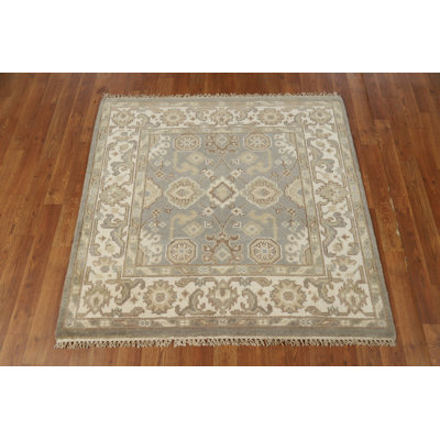 Tapis carré gris en laine gris Oushak