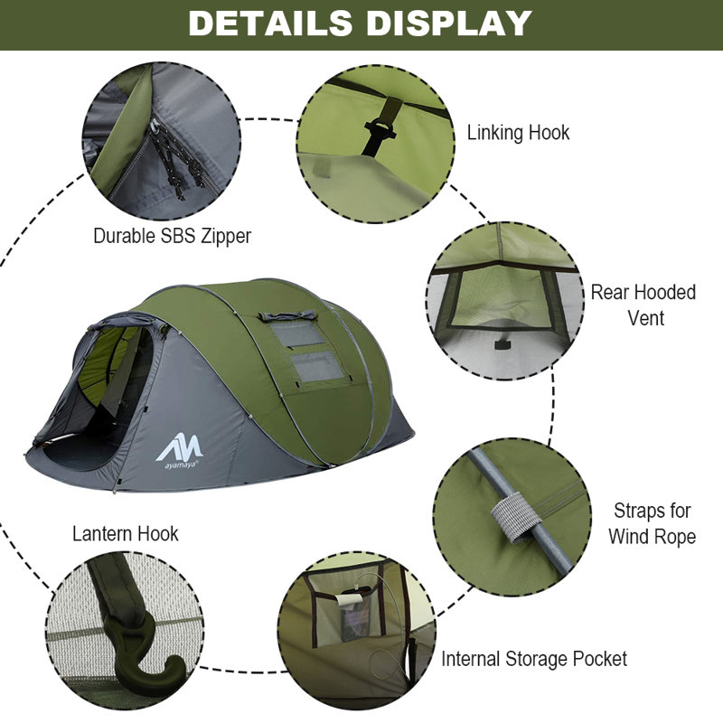 Pop Up Instant Tent 6 Person, Tents for 4-6 People, Green