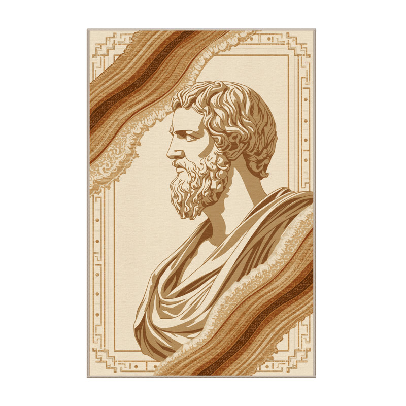 Machine Washable Pavni Aristotle Bust Classic Oriental Rug in Beige – Beige Binding, 8x10