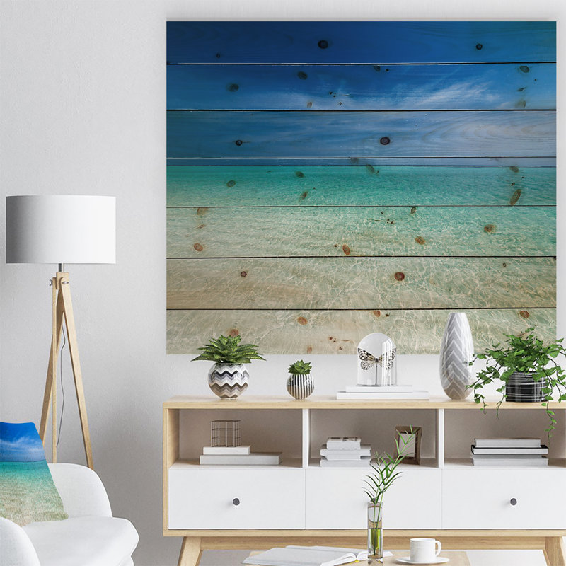 Photographie « turquoise océan under blue sky », H 15 po x l 20 po x P 1 po, Bois