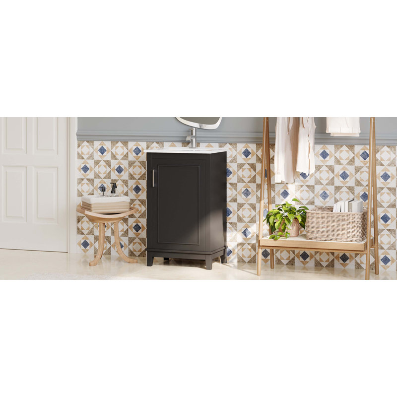 20 Inch Black Ceramic Basin Modern Bathroom Vanity Cabinet