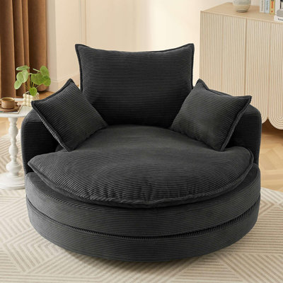 Fauteuil demi-tonneau pivotant à 360 ° avec coussin double couche et 3 coussins