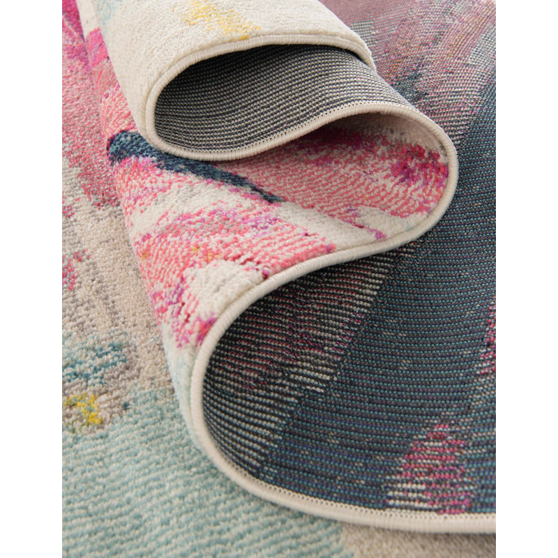 Roshan Machine Made Polypropylene Pink Area Rug, Square 5'3"