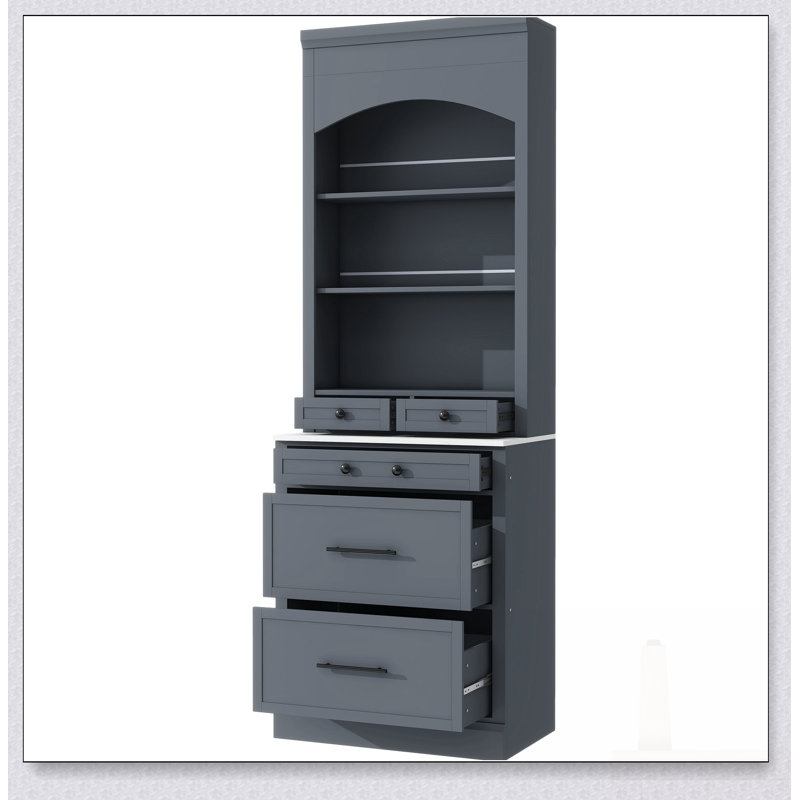 Modern 83.7Inch High Kitchen Pantry With Faux Marble Top, 5 Drawers, And Adjustable Shelf For Efficient Storage, Gray