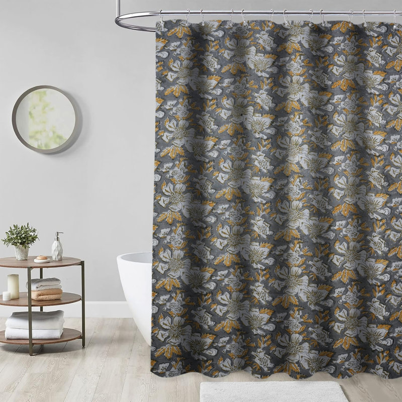 Rideau de douche Botanical Block Fait à la main par | Décoration de salle de bain calme, feuille de papaye, gris