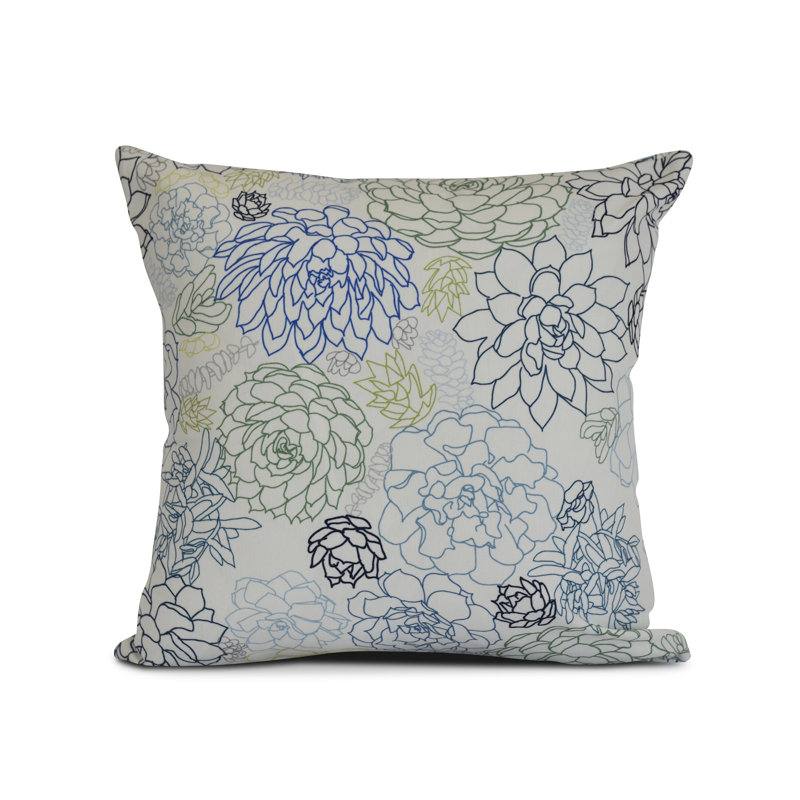 Coussin Floral, Bleu, H 18 po x l 18 po x P 3 po