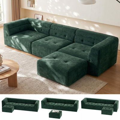 112" Modular Sectional Sofa, 4-Seat L Shaped No Assembly Modern Couch