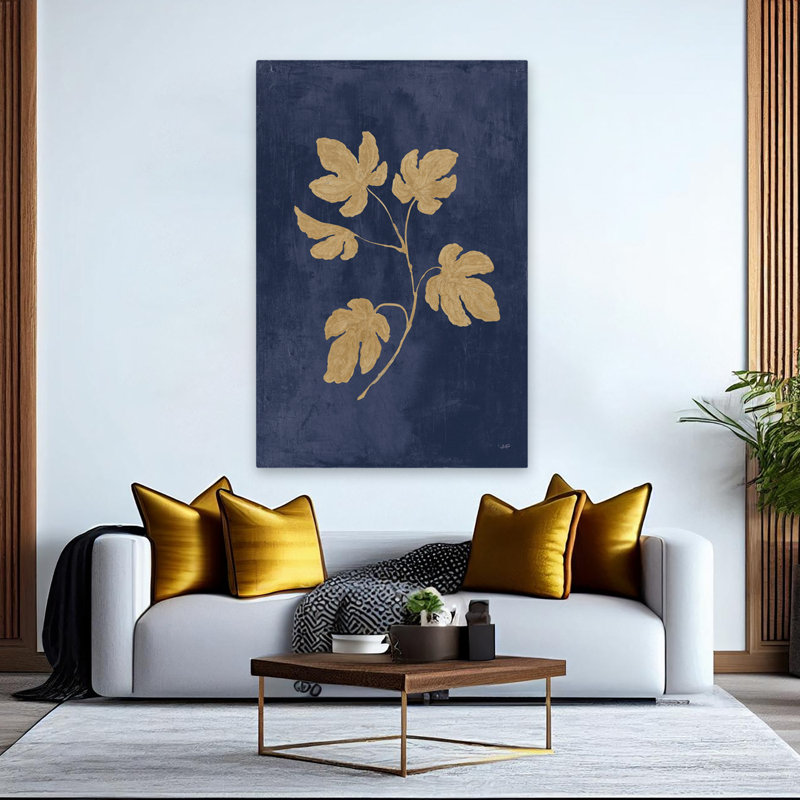 Botanical Study III - Bleu marine, art doré doré botanique, H 60 po x l 40 po