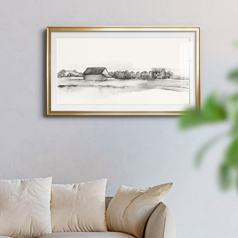 Wyeth Barn I - reproduction encadrée de qualité supérieure - prête à être accrochée, Or, H 22,5 po x l 42,5 po x P 1 po
