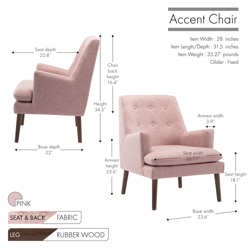 Fauteuil capitonné large de 28 po Cainaan, Rose