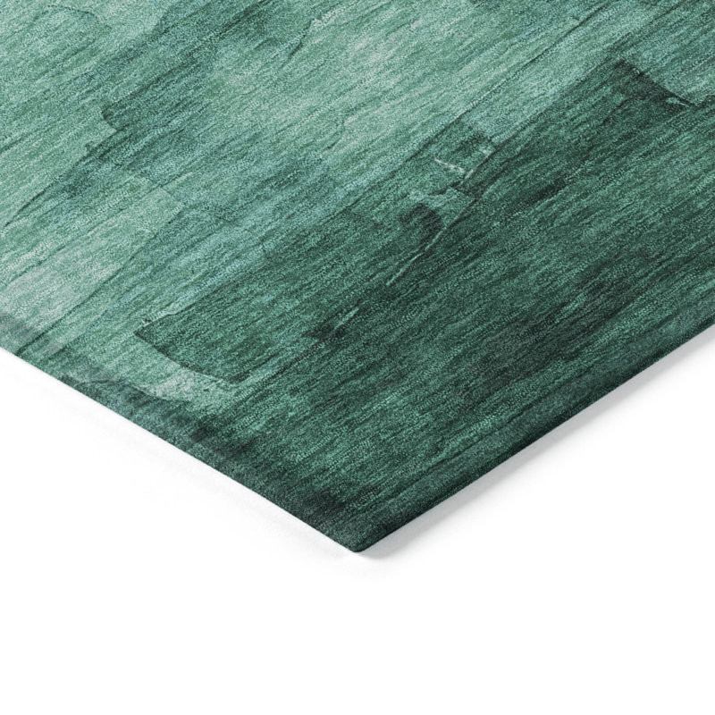 Large Teal and Green Synthetic Washable Striped Rug