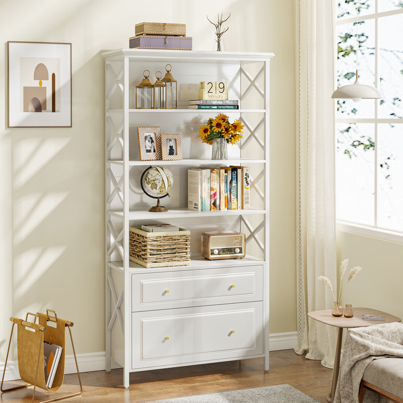 Bibliothèque en fer avec 2 tiroirs H 71,65 "x l 31,5" Lata, Blanc