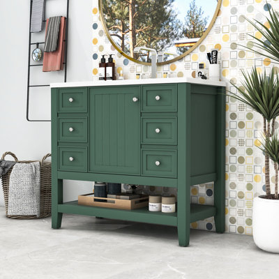 Meuble-lavabo moderne en bois avec lavabo en céramique et rangement multifonctionnel