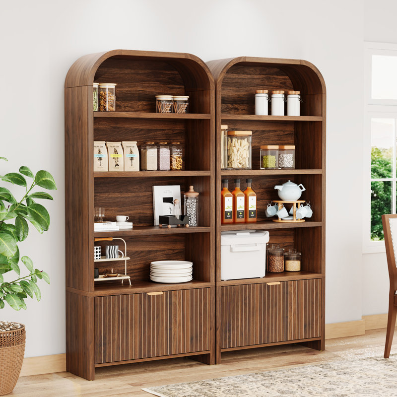 70'' Tall Arched Storage Display Cabinet, Walnut