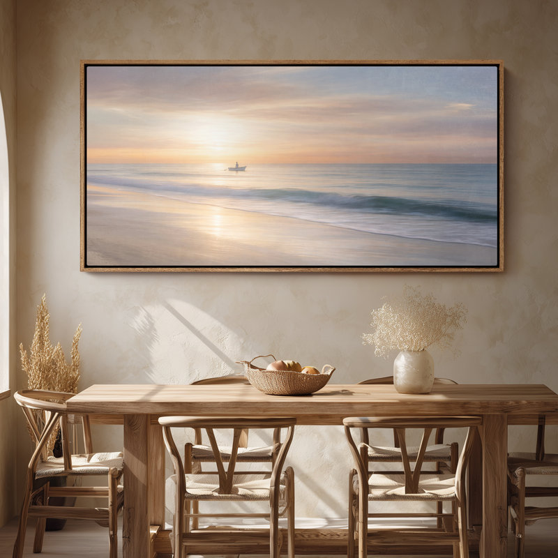 Grande toile murale encadrée, décor de paysage marin au lever du soleil - 60 po x 20 po, 60 po x 30 po, H 30 po x l 60 po