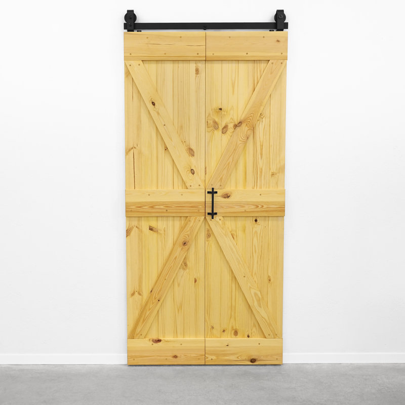 Single Bi-Folding System Solid Pine Barn Door, Natural Oil