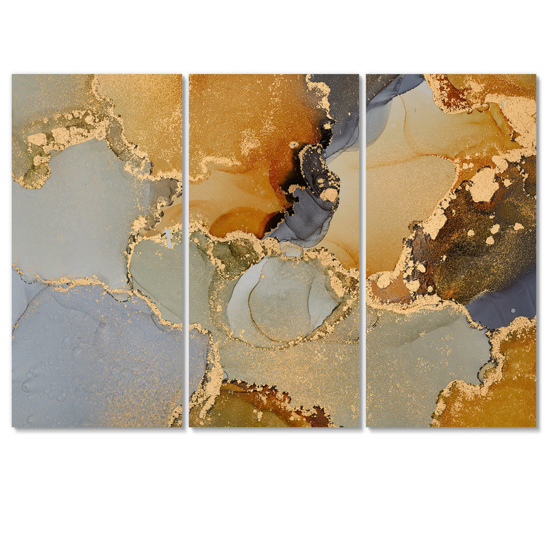 «Brown Luxury Abstract Fluid Art I», reproduction d'art sur toile moderne, H 28 po x l 36 po x P 1 po