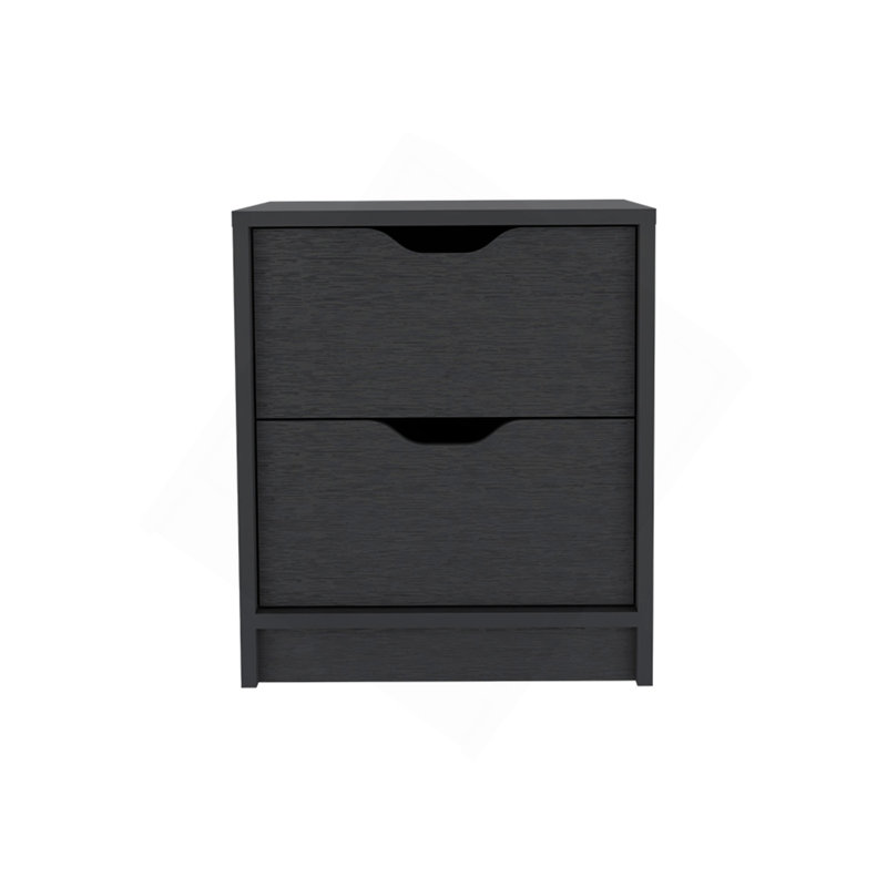 Nightstand Gandu, Two Drawers, Black Wengue Finish, Black