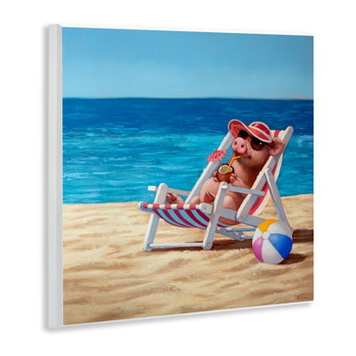 Art cochon avec cocktail sur la plage par Lucia Heffernan
