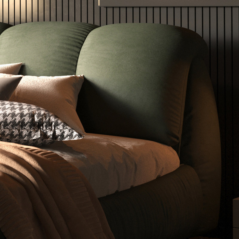 Lit plateforme de luxe avec dossier surdimensionné rembourré, lit plateforme tapissier, lit unique, Grand lit, Vert
