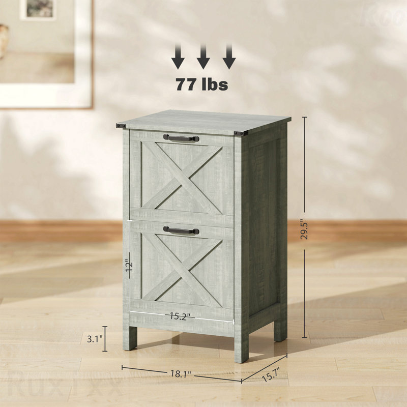 Light Grey File Cabinet With 2 Drawers Rustic Farmhouse Office Storage Organizer Cabinet, Grey
