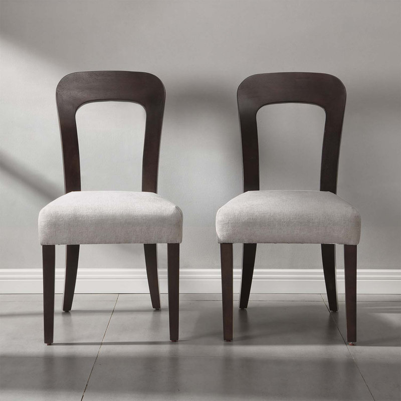 Dining Chairs Set of 2, Brown, Gray Fabric