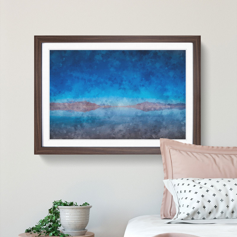 The Great Salt Lake In Utah - Single Picture Frame Painting on MDF, 24cm H x 33cm W x 2cm D, Walnut