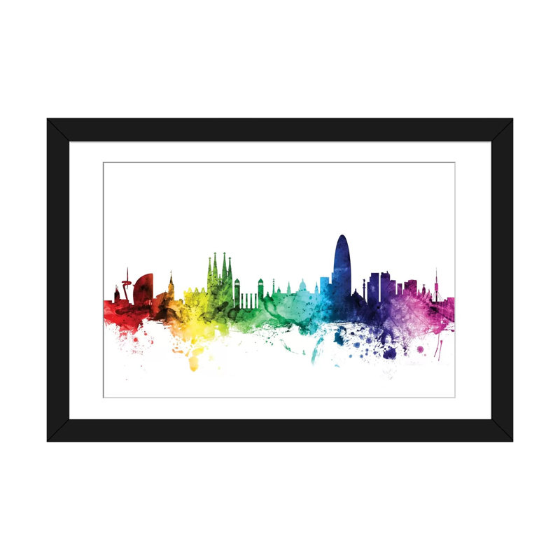 Rainbow Skyline Series: Barcelona, Espagne, impression sur toile tendue, H 24 po x l 32 po x P 1 po, Blanc