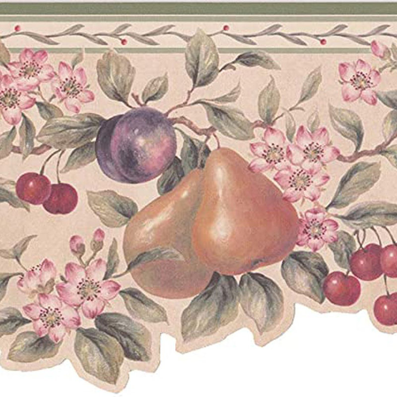 Bordure de papier peint à motif de feuilles de cerisier et de fleurs Alahna L 15 pi x l 6,5 po