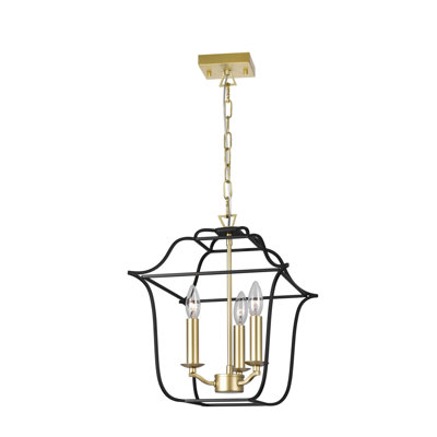 Luminaire suspendu de style candélabre à 3 lumières de 12 pouces, chaîne réglable, cadre noir avec finition or satiné - éclairage rustique moderne pour îlot de cuisine, salle à manger ou vestibule