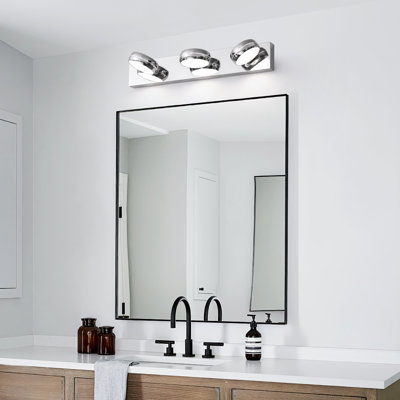 Modern Chrome 3-light Dimmable Led Vanity Light With 360° Rotatable Lamp Heads,for Bathroom, Mirror And Vanity
