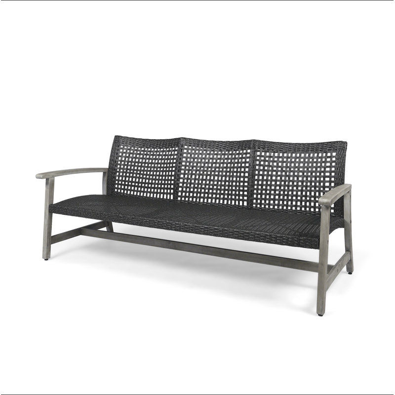 HAMPTON WOOD + WICKER 3 SEATER, Black/Khaki
