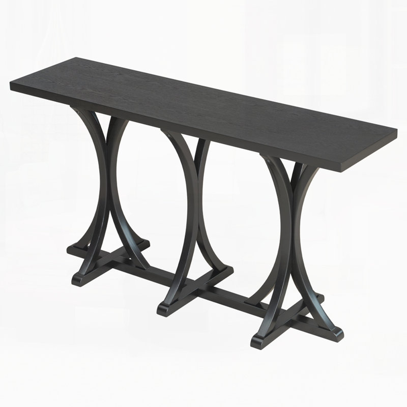 59.8'' Wooden Console Table With Wood Legs, Black