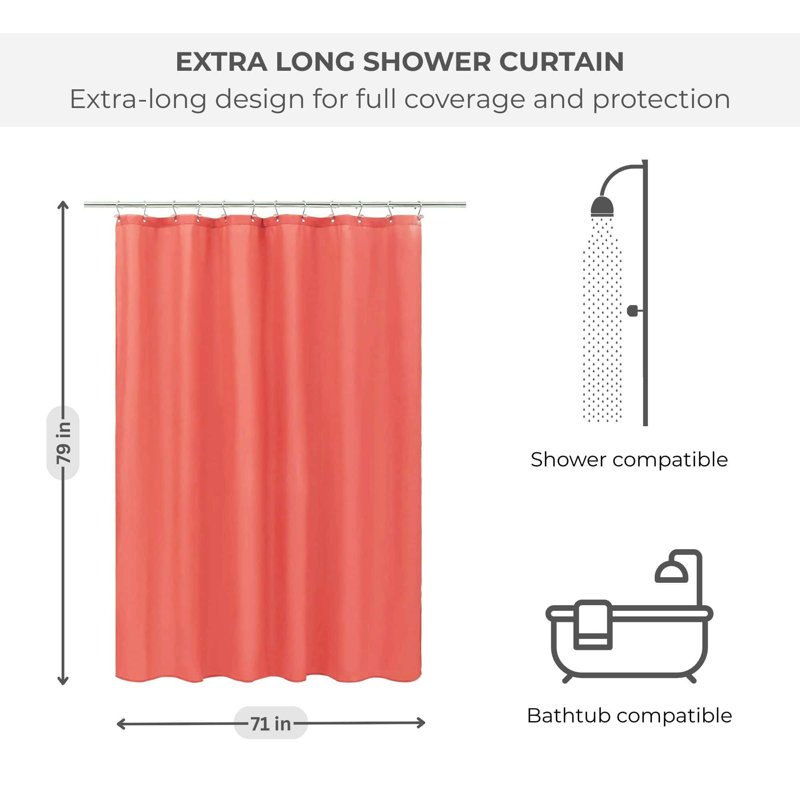 Très longue doublure de rideau de douche imperméable 71 po x 79 po, Terracotta