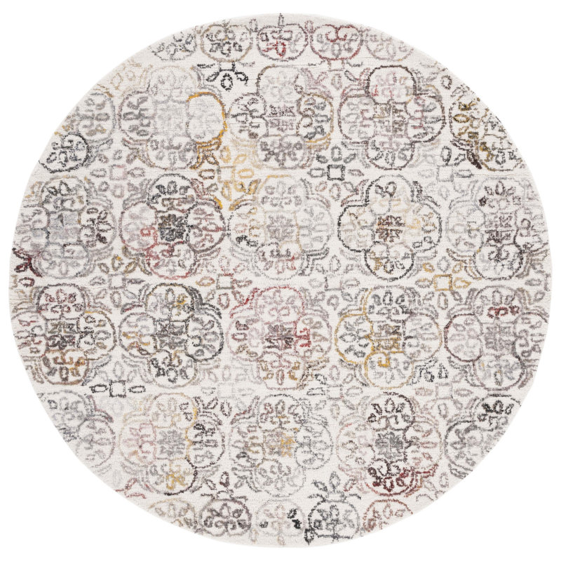 Alhowra Hand Tufted Polpropylene/Wool Geometric Rug in Red/Ivory, Round 6'